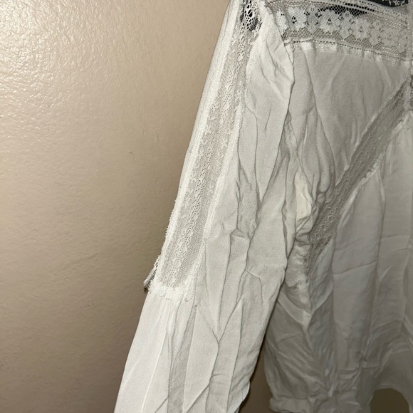 Free People Wild wind crisp white button up collared lace shirt extra snamall - Picture 4 of 13